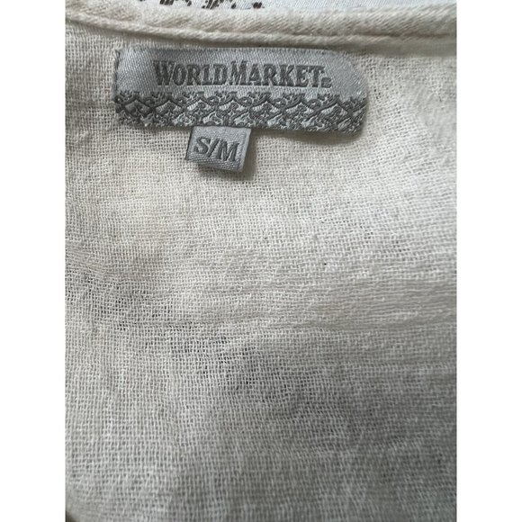 World Market Size Small/ Medium Cream Embroidered Short Sleeve Sheer Blouse - Picture 5 of 6